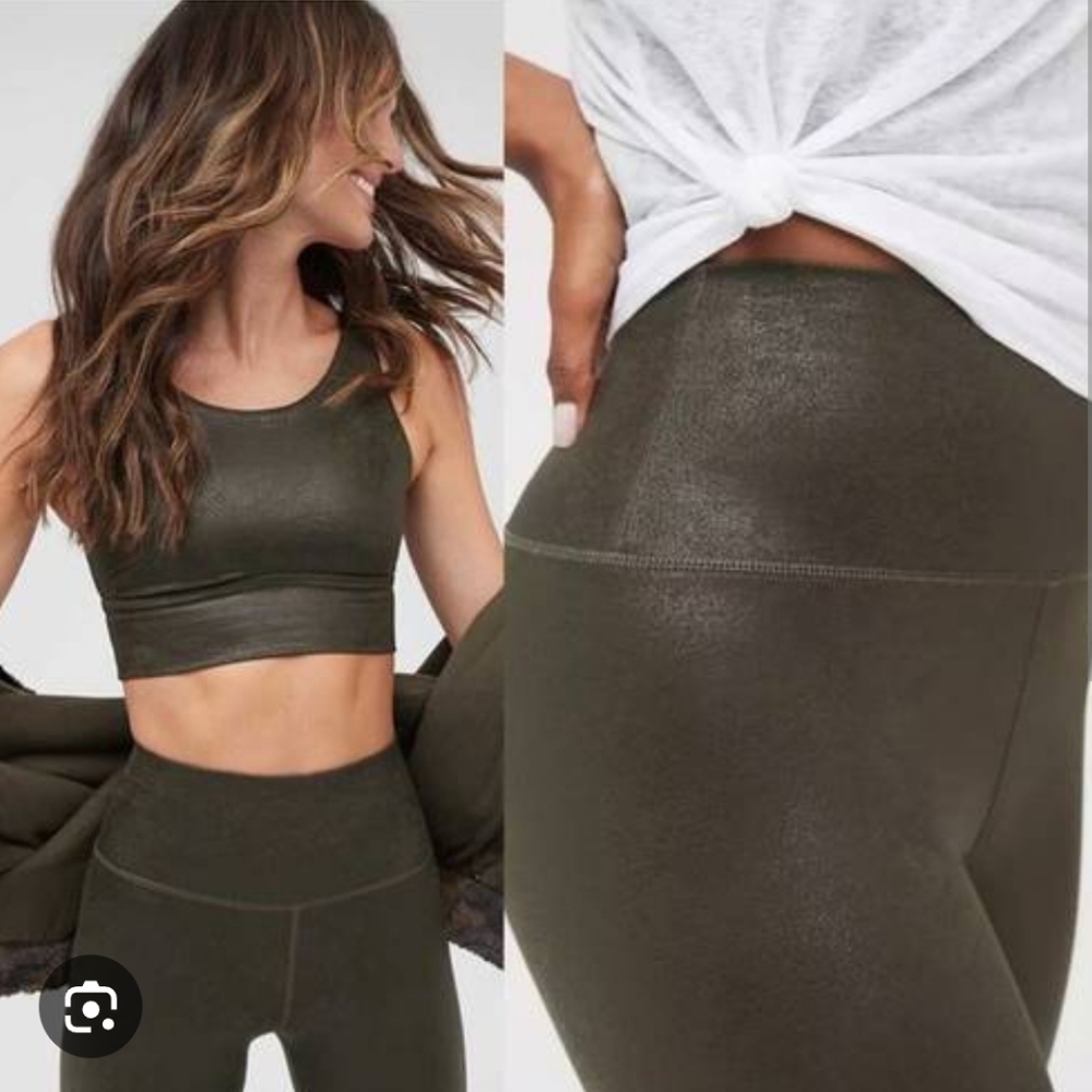 Aerie Green Leather-Look Offline Leggings